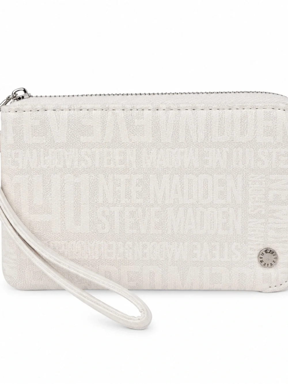 Steve Madden Off-White Embossed Logo Wristlet